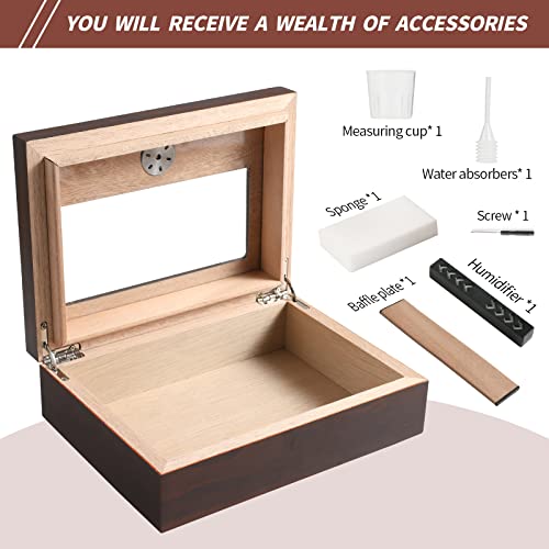 Playwith Cigar Humidors Box Holds 20-25 Cigars Cigar Gifts For Men, Fathers Day - Cigar Accessories - Cherry Wood Humidor Cigar Box For Cuban Cigars - Humidor Humidifier With Front Hygrometer #TOP4