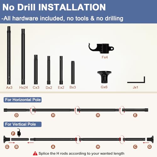 Room Divider, No Drilling Curtain Rod for Room Separation, 4-10ft (H) 28-114inch(W) Adjustable Heavy Duty Floor to Ceiling Tension Rod Wall Dividers Temporary Privacy Separator Window Rods Matte Black