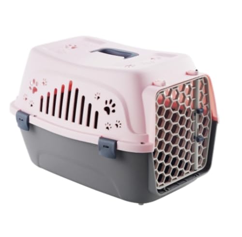 Tuyiutm ペット航空会社ボックス犬猫手持ちチェックインボックス輸送ボックスウサギケージペットポータブルバッグ犬ポータブルバッグ旅行ファッション小型犬防災用品家散歩プラスチック (ピンク,46*33*31cm)