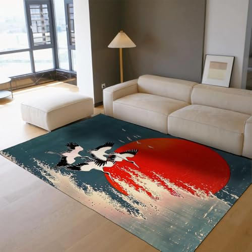Tapis lavable antidérapant à poil ras vagues japonaises 100x150 cm