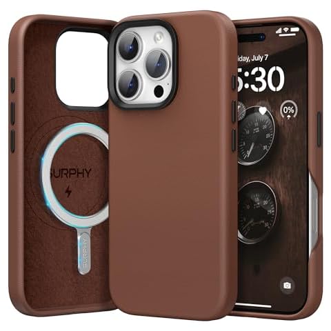 SURPHY Designed for iPhone 16 Pro Leather Case Compatible with MagSafe, Faux Leather Phone Case (Metallic Buttons, Microfiber Lining) for 16 Pro 6.3 inch 2024, Brown Cover