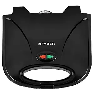 Faber 750W Sandwich Grill Toaster|Grill,Toast & Heat|2 Slice Slots,Power & Ready Lights,Auto Shut-Off,Cord Storage,Antiskid Feet|Non-Stick Coated Plates For Easy Cleaning|(Black),8.86 Inch,21.5 cm