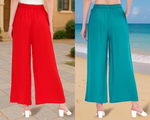Image of Buy That Trendz Palazzo Pants for Women Rayon Elasticated Regular Fit Flared Wide Leg M to 6XL Pack of 2