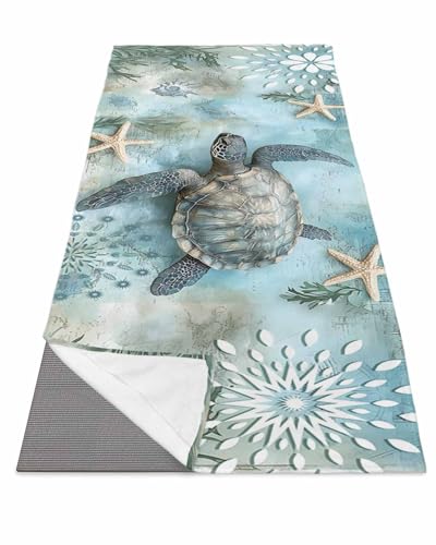 BOSIJOY Yoga Mat Towel,Underwater Sea Turtle Starfish Non Slip Sweat Absorbent Hot Yoga Towels with Corner Pockets,Seaweed Shell on Retro Map Soft Microfiber Towel for Pilates Bikram 70