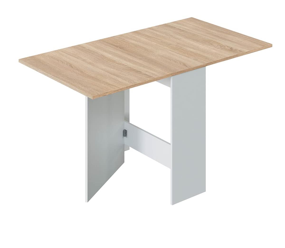 Mesa de Cocina Plegable con Acabado en Color Blanco Artik y Roble Canadian - Dim: 77 cm (Largo) x 31-140 cm (Ancho) x 79 cm (Alto)