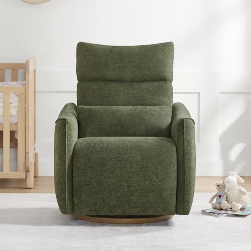 CHITA Swivel Rocker Recliner Chair, Power Nursery Glider Recliner, Nursery Rocking Chair with Adjustable Power Headrest, FSC Certified, Solid Wood Base, Moss Green