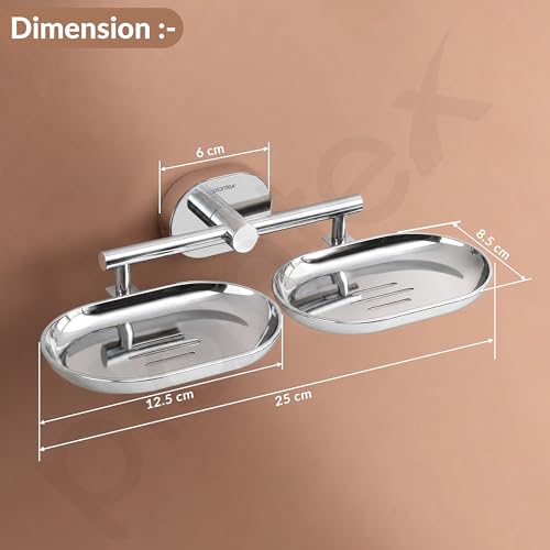 Image of Plantex J4 Stainless Steel Double Soap Dish for Bathroom /Soap Holder for Bathroom /Wall Mounted Soap Holder /Bathroom Accessories (Chrome Finish) Onix