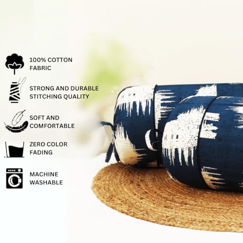 Image of AURAVE Cotton Printed Bolster Cover with Drawstring Closure, Set of 2, Soft Breathable Durable Machine Washable for Sofa Bed & Home Decor, 15 inchx30 inch, Blue | Cover Only