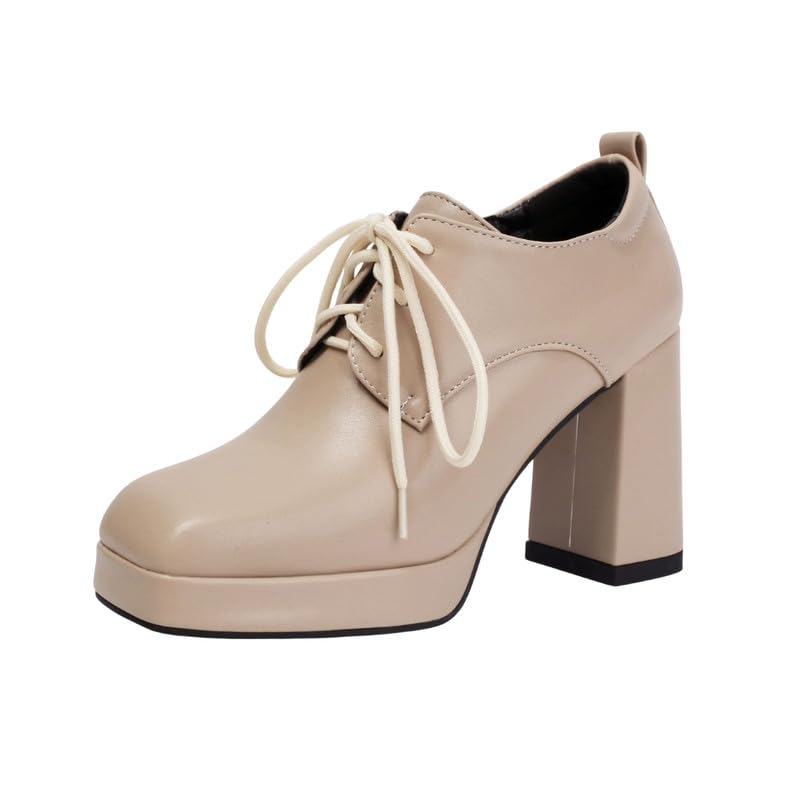 Women’s Square Lace-Up Shoes with Thick Bottom Solid Color Footwear-image-29