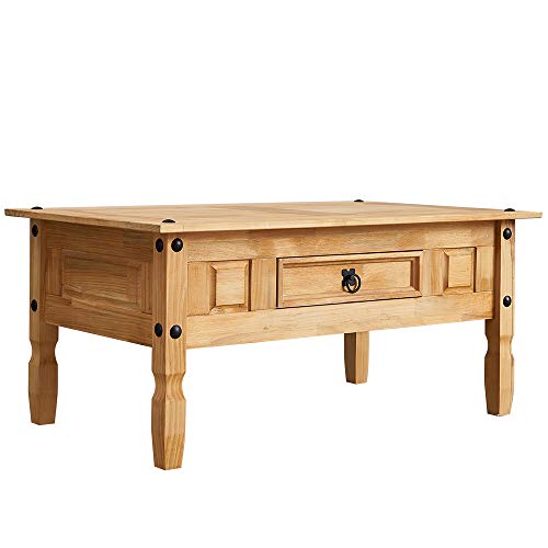Soddyenergy Table Basse de Salon Salsa rectangulaire en Bois Style Mexicain avec 1 tiroir, en pin Massif Finition teintée/cirée