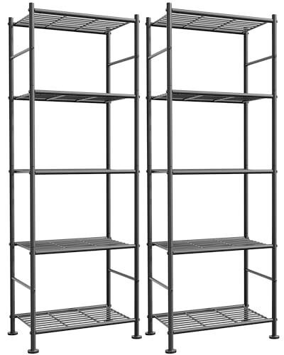 Sakugi Storage Shelves - Set of 2, 5-Tier Metal Shelf Organizer, Space-Saving Garage Shelving with...