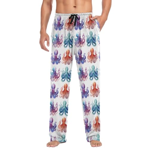 Aflyko Ocean Men's Pajama Pants Sea Octopus Cute Pjs Sleepwear Bottoms