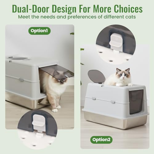 Arenero metálico grande para gatos cerrado de acero inoxidable miniatura 3