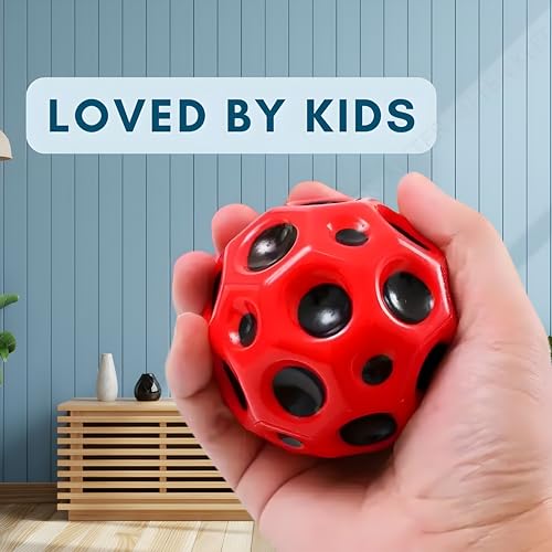 KITTER Moon Ball Bouncy Anti Stress Balls | Crazy High Bounce Moonball for Kids Teens with Soft Rubber Fun Playground Toy, Crazy Ball Bounces Very High, Pack of 1 - Random Colour/Design (Not For Pets)