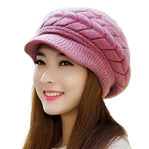Image of Women Winter Warm Knit Hat Slouchy Beanie Cap with Visor.