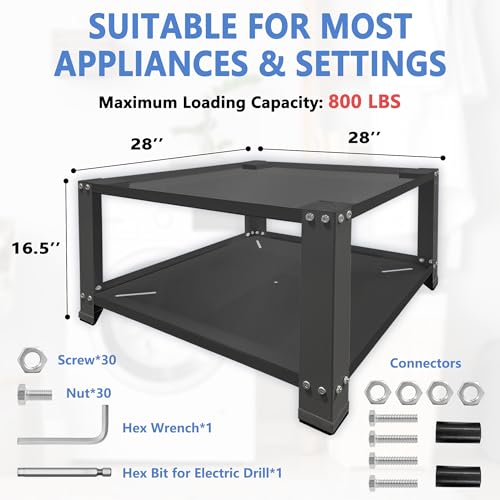 Royxen Washer and Dryer Pedestals,16" Height Laundry Pedestal Universal Fit 800lbs Capacity, Heavy Duty Washing Machine Base Stand and Dryer Base Platform with Storage Rack(Black,28" Wide)