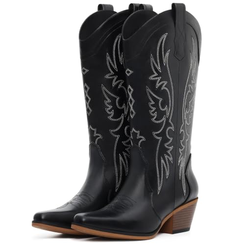 Eyriphy Cowboy Boots for Women, Western Cowgirl Boots Mid Calf Snip Toe - image 1