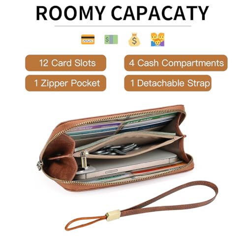 GOIACII Wallet for Women Ladies Wristlet Long Purse Zip Around Clutch RFID Blocking Vegan Leather2