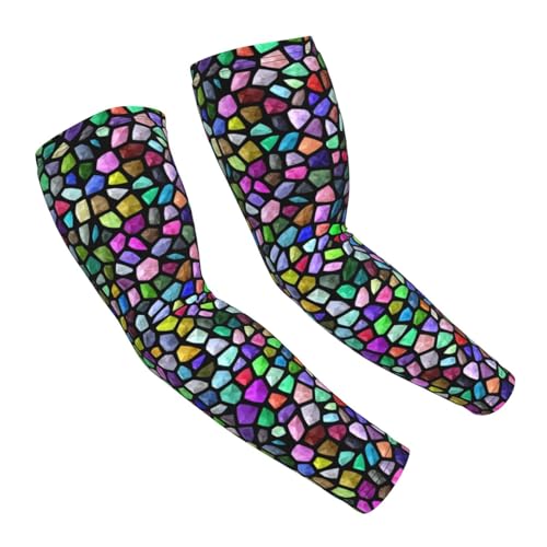 Salelf Colorful Mosaic Stones Arm Sleeves Cooling UV Sun Protection Sports Compression Sleeves for Men Women Golf Basketball Arm Sleeves