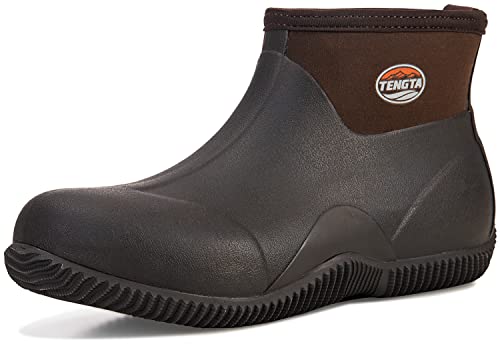 Image of TENGTA Men's Waterproof Rain Boots, Ankle Height Garden Mud Shoes, Outdoor Insulated Neoprene Rubber Boots for Gardening Camping and Yard Working