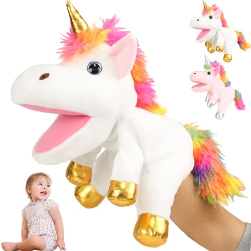 YOUYIKE Einhorn Kuscheltiere Handpuppen - 30cm Einhorn Handpuppe für Mädchen, Einhorngeschenke für Kinder im Vorschulalter, für Geschichtenerzählen, Lehren und Unterhalten