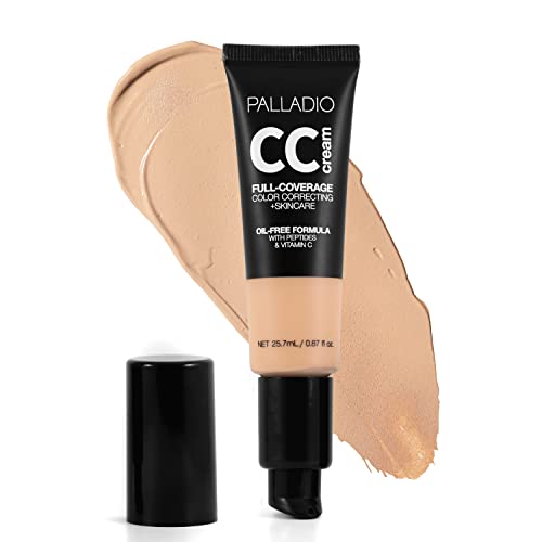 Palladio Full-Coverage Color Correction CC Cream, Oil-Free with Peptides & Vitamin C