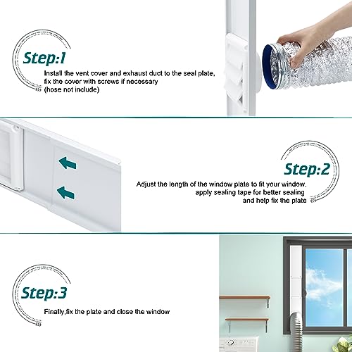 Daisypower Dryer Vent Window Kit, Adjustable Window Vent Kit with Outdoor Dryer Vent Cover,4 Inch Hood for Exhaust Ventilation