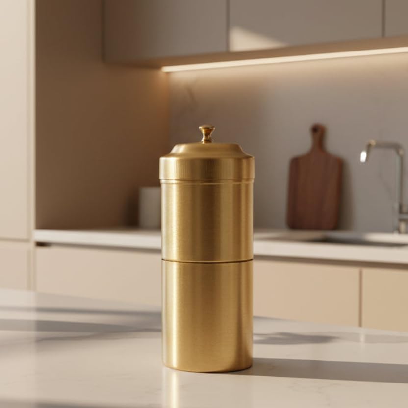 Brass South Indian Coffee Filter | Matte Finish Traditional Decoction Brewer | Brass Coffee Maker For Filter Kaapi Preparation-image-36