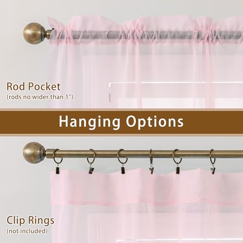 Image of Pink Sheer Curtains 63 Inch Length, Privacy Semi Sheer Curtains for Living Room Bedroom, Light Filtering Rod Pocket Voile Window Drapes 2 Panels Set, Each 42 inch W x 63 inch L