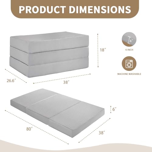 Image of Folding Mattress Twin XL, 6 inch Trifold Mattress Sofa Bed for College,Grey
