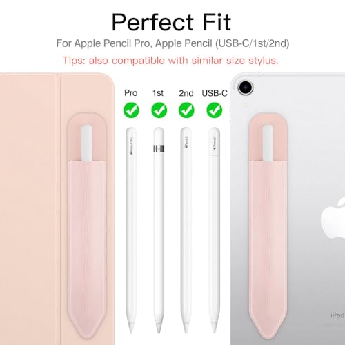 Image of MoKo Adhesive Pencil Case Holder Sticker for Apple Pencil, Rose Gold | Elastic Pencil Pocket Pouch, Adhesive Sleeve, Attached to iPad Case, For Pro /USB-C /1st /2nd Gen and Similarly Stylus Pens