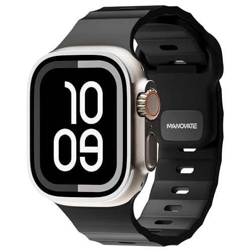MANOVATE FlexFit Watch Band for Apple Watch Ultra & Series Compatible with 42/44/45/46/49mm | High Performance FKM Fluoroelastomer | Ventilated Sport Design | Waterproof | Durable Strap (Carbon Black)