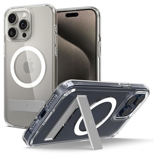 Spigen Ultra Hybrid S MagFit Designed for iPhone 15 Pro Max Case (2023) [Kickstand] [Anti Yellowing] Compatible with MagSafe - Crystal Clear