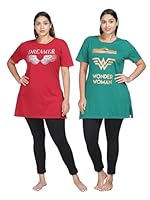 9shines Label Hosiery Cotton Long T-Shirt | Night Gown | Combo Plus Size Tunics Comes with Attractive Graphic Print & Pocket on The Right Side (9SPT-RGR-6XL)