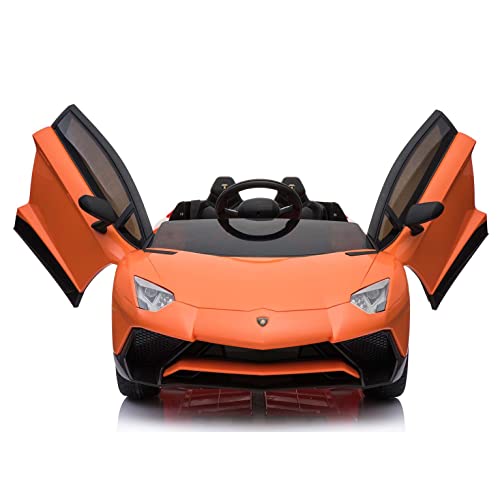 Kids Electric Car, 12V Power Wheels Lamborghini for Kids to Drive, Licensed Lamborghini Aventador SV for Kids, 2 Seater Power Wheel Car with Remote Control, Orange