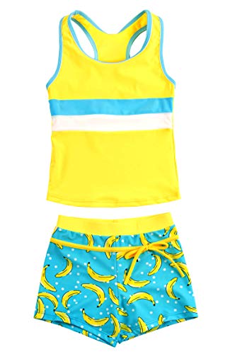 KABETY Little Girls Summer Two Piece Boyshort Fashion Tankini Swimsuit (Banana, 3-4=M)
