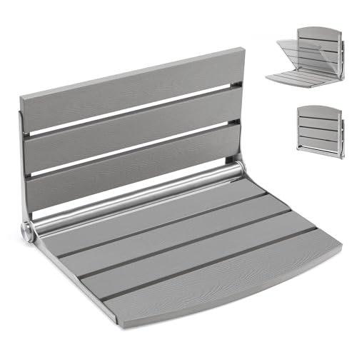 Goodleben 20 Folding Shower Seat Fold Down Shower Seat Wall Mounted Stainless Steel Frame with HDPS Seat 400 lb Load Capacity Folding Shower Bench for Seniors & Elderly (Gray)