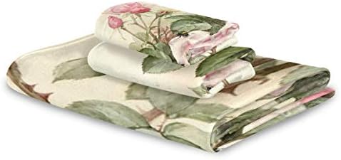 Mnsruu Vintage Rose Floral Towel Set for Women Girl,Bath Towels Hand Towels and Washcloths,Absorbent Bathroom Accessories