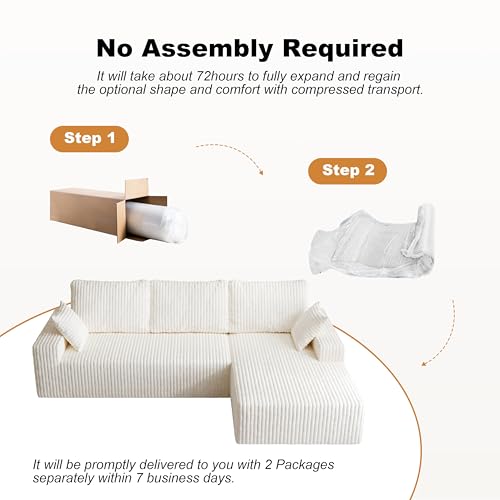 Image of Modular Sectional Sofa Couches L-Shape Couch 3 Seat Modular Sofa Memory Foam Sectional Couches for Living Room (White, 108 inch+Right Chaise)