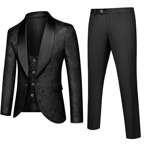 Men Suits Solid Jacket Jacquard Suits for Men Breathable Solid Jacket Wedding Guest 3 Piece Blazer Vest Pants