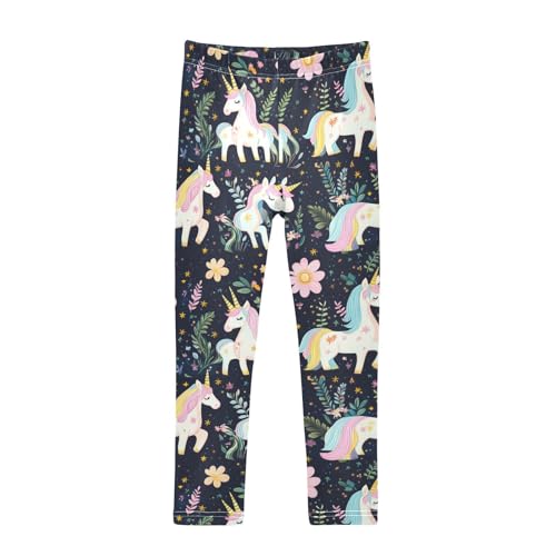 Magical Unicorns Girls' Leggings Toddler Doodles Flowers Kids Yoga Pants Dance Active Tights 4T Multi
