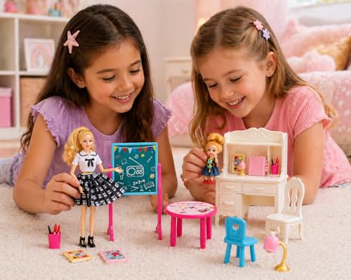 Image of SUPER TOY Teacher Doll Play Set with Mini Doll & Classroom Accessories - Movable & Pose Fashion Doll Set for Kids Role Play & Learning Fun Toddler Birthday Gift
