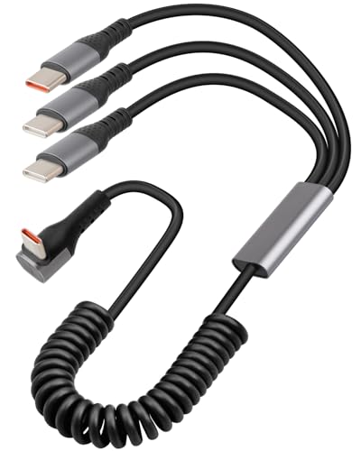 YANBORONSN 90 stopni USB C, rozdzielacz sprężynowy, kątowy, 3 w 1, owinięty USB C na USB typu C, kabel do szybkiego ładowania do telefonu, tabletu (1,6 ft)