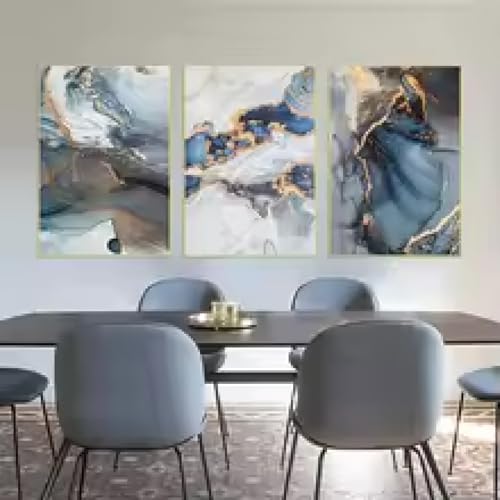 Art peinture marbre bleu triptyque avec cadre de décoration - 2