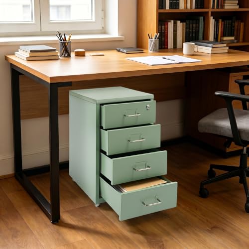 Image of 4 Drawer File Cabinet with Lock Steel Mobile Filing Cabinet for Office Home