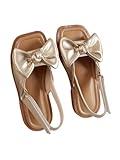 GORGLITTER Girl's Bow Knot Slingback Sandals Dressy Open Toe Wedding Evening Sandals Gold 10