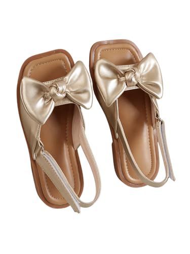 GORGLITTER Girl's Sandals Metallic Bow Flat Sandals Dressy Ankle Strap Cute Summer Wedding Beach Sandals 2025