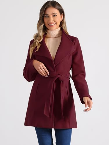 Image of Allegra K Women's Winter Elegant Stand Collar Overcoat Long Belted Pea Coat