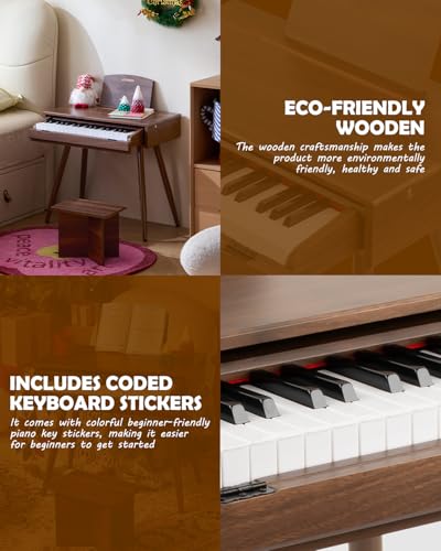 Image of STRICH 37 Keys Kids Piano Keyboard Set, Mini Digital Piano for Kids With Stand Chair, Drawer Design Wood Piano for 3+ Girls and Boys, Walnut Color, SEK-50
