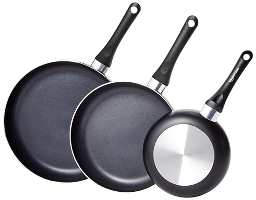 Comparison: Best Nonstick Set Amazon 4 Amazon Basics Non Stick 3-Piece Kitchen Cookware Set, Includes 8-inch, 10-inch, 12-inch Pan, Black